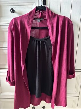 Always Indigo Women'sOpen Cardigan Berry /Black Tank